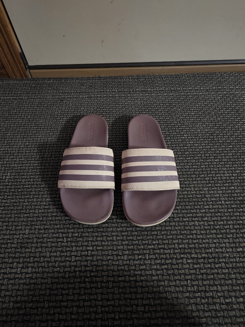 Adidas Women’s Slide Sandals - Mauve and Cream Stripes